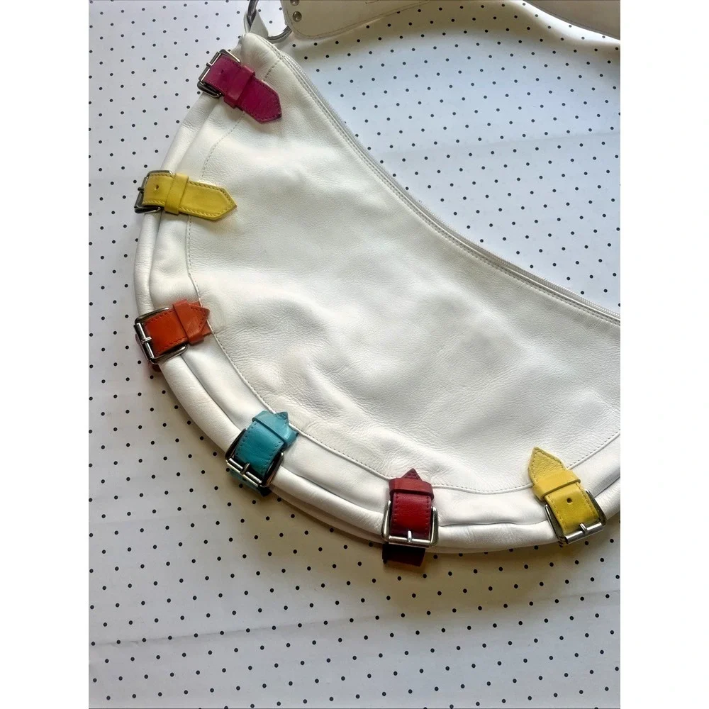B. Berge‎ Italy White Leather Rainbow Buckle Hobo Shoulder Bag Y2K Made in Italy